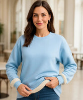 Comprar moletom feminino grosso azul com forro flanelado roxo casual térmico confortável para inverno em promoção ANELLIMN